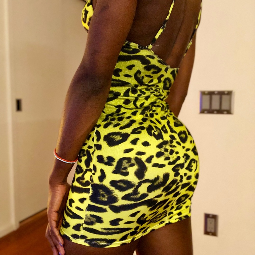 Neon Yellow/Green Cheetah Bodycon Mini Dress